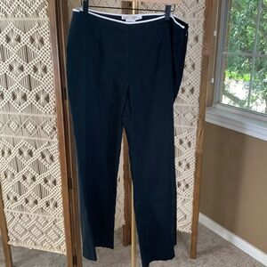 Maggy London black wide leg pants trousers white stripe waist cotton blend sz 12